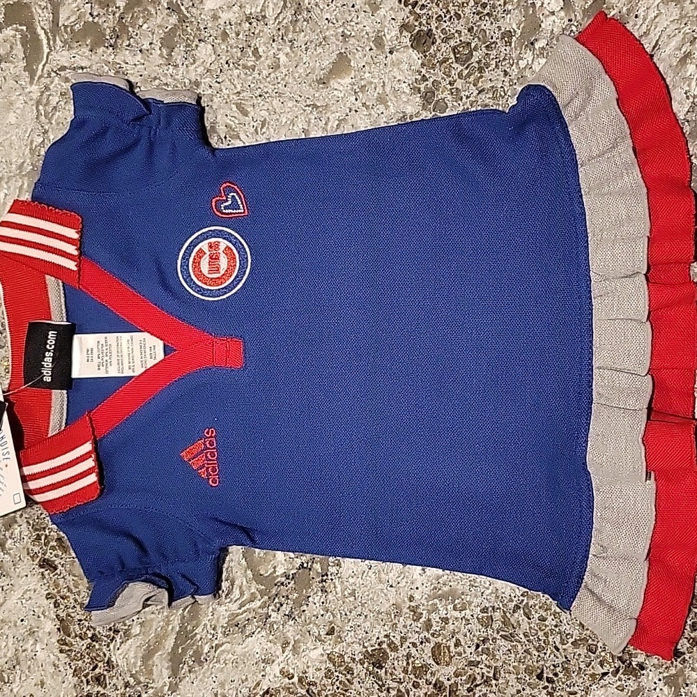 Adidas Chicago Cubs Polo Dress Baby 18M Blue Red Ruffle Hem